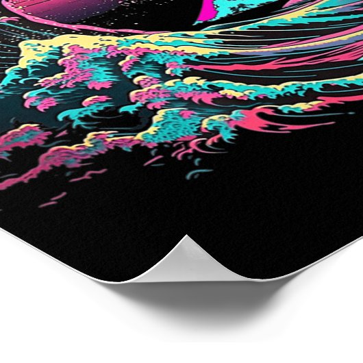 Poster Vaperwave Glitch esthétique Great Wave Retrowave S (Coin)
