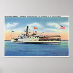Poster Vapeur de Ticonderoga partant du port Burlington,