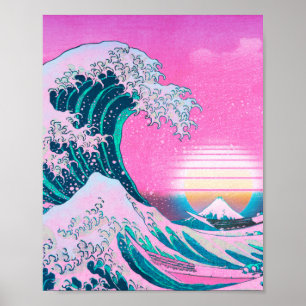 Poster Vaporwave Aesthetic Great Wave Off Kanagawa Sunset