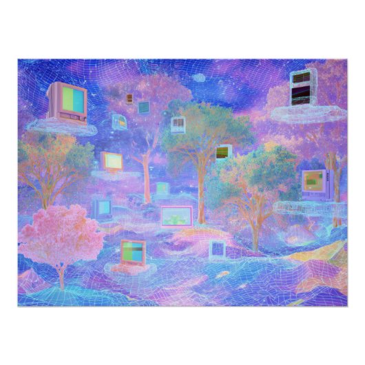 Poster Vaporwave Cloudscape with Floating Windows (Devant)