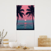 Poster Vaporwave Sunset Palm Trees – Aesthetic Beach Wall (Cuisine)