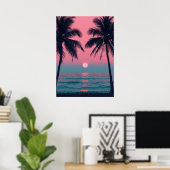 Poster Vaporwave Sunset Palm Trees – Aesthetic Beach Wall (Bureau à domicile)