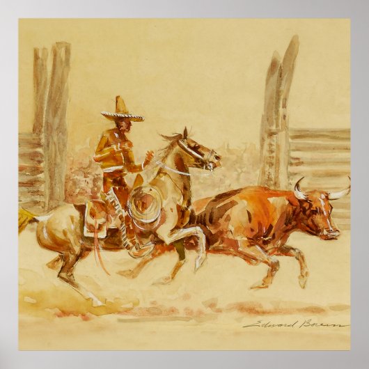 Poster Vaquero et Steer par Edward Borein (Devant)
