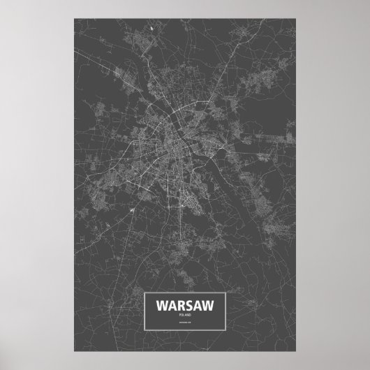 Poster Varsovie, Pologne (blanc sur noir) (Devant)