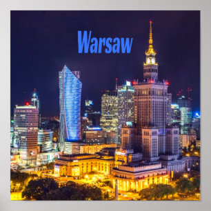 Poster Varsovie Pologne Nuit Skyline Varsovie Spire