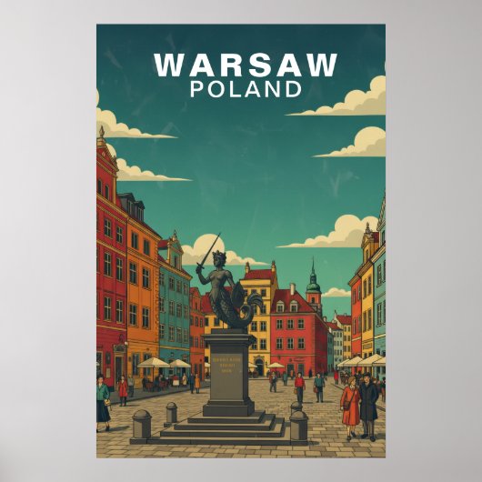 Poster Varsovie, Pologne Place Historique & Statue de la  (Devant)