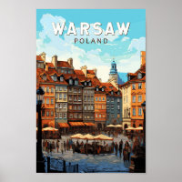 Varsovie Pologne Travel Art Vintage