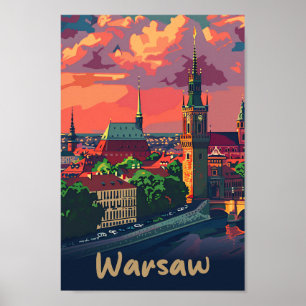 Poster Varsovie Pologne Voyage Vintage Retro Illustration