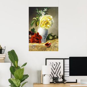 Poster Vase artistique floral avec rose jaune vintage et