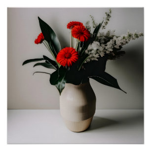 Poster Vase aux fleurs rouges et blanches