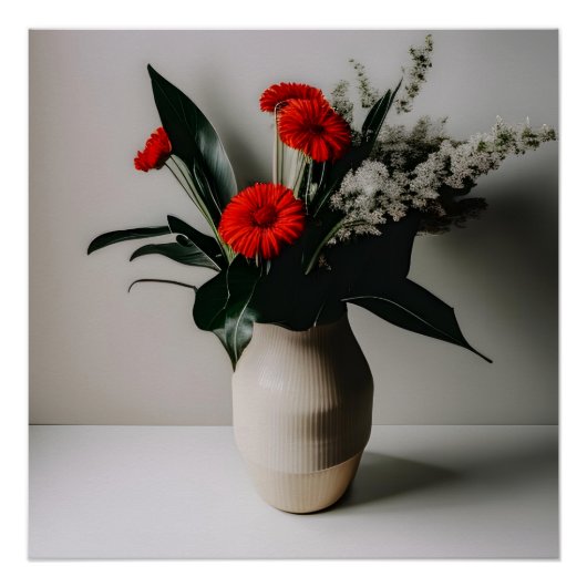 Poster Vase aux fleurs rouges et blanches (Devant)