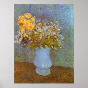 Poster Vase aux lilas, marguerites et anémones par Van Go