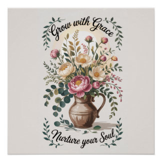 Poster Vase Avec Floraux Croissance Avec Citation Grace
