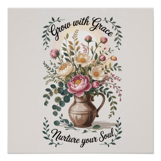 Poster Vase Avec Floraux Croissance Avec Citation Grace (Devant)