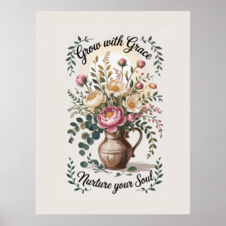 Poster Vase Avec Floraux Croissance Avec Citation Grace