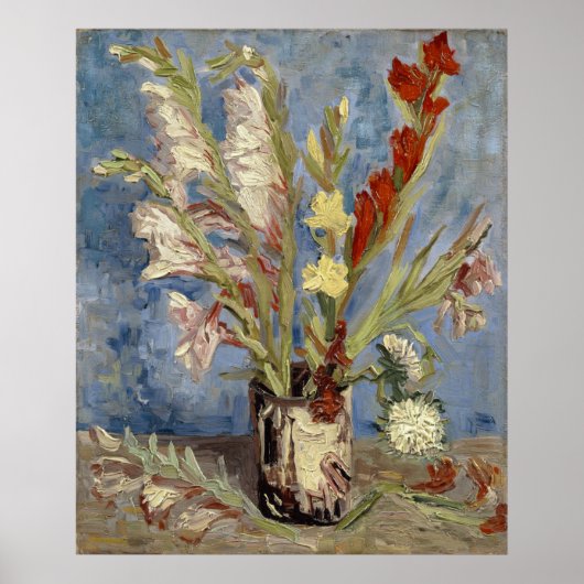 Poster Vase avec Gladioli et chinois Asters par Van Gogh (Devant)