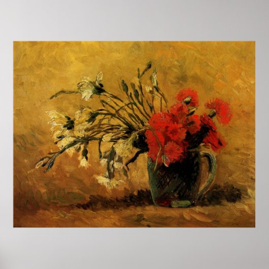 Poster Vase avec oeillets rouges et blancs (Devant)