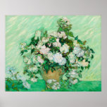 Poster Vase avec Roses par Vincent Van Gogh<br><div class="desc">Vase avec Roses de Vincent Van Gogh, huile sur toile 1890, est un tableau vivant d'un grand bouquet de fleurs pâles disposées de manière bruyante dans un vase de poterie. Van Gogh peint en épais traits tourbillonnants de couleurs d'huile d'impasto avec des variations de rose, blanc, jaune et vert avec...</div>