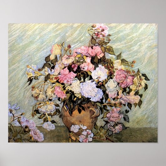 Poster Vase avec roses roses roses Van Gogh Art (Devant)