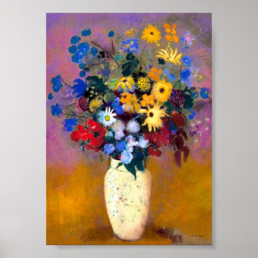 Poster Vase blanc avec fleurs Odilon Redon (Devant)