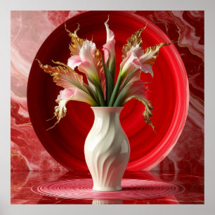 Poster Vase blanc élégant avec fleurs colorées