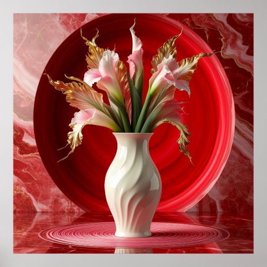 Poster Vase blanc élégant avec fleurs colorées (Devant)