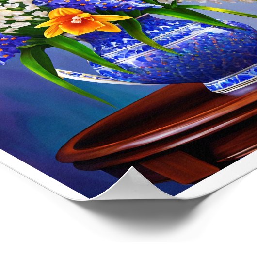 Poster Vase Bleu Superbe Tulipes Orange Art Imprimer Post (Coin)