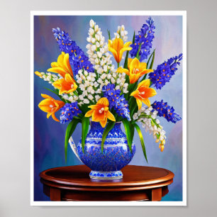 Poster Vase Bleu Superbe Tulipes Orange Art Imprimer Post