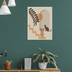 Poster Vase Chat Feuille d'escalier, Art Géométrique Abst