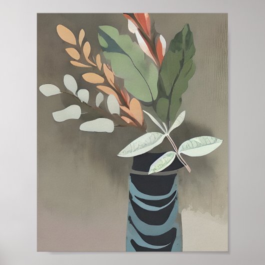 Poster Vase de feuilles art minimaliste  (Devant)