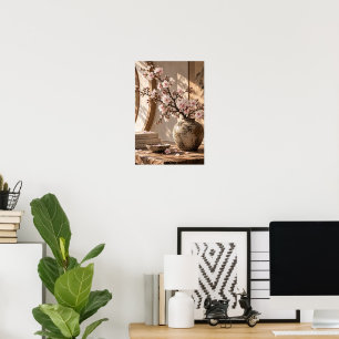 Poster Vase de Fleur de Cerisier Rose Élégant Vintage – R