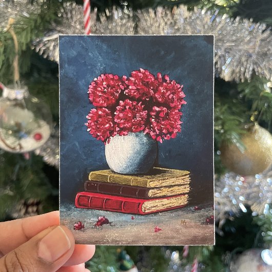 Poster Vase de fleurs Bleu rose Livres Lecture Vie morte