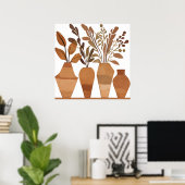 Poster Vase de fleurs Boho Leaf Style d'art botanique mod (Bureau à domicile)