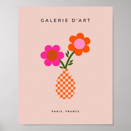 Poster Vase de fleurs rose orange neutre (Devant)