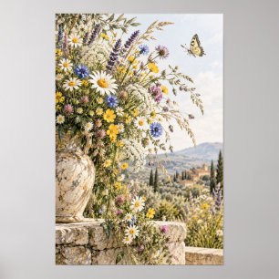 Poster Vase de fleurs sauvages toscanes Papillon Art mura