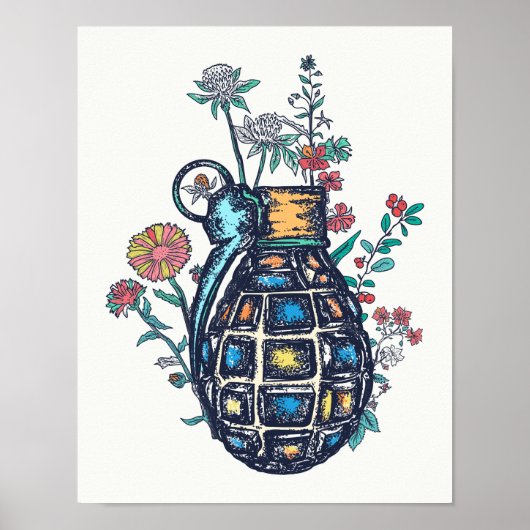 Poster Vase de grenade à main de fleurs (Devant)