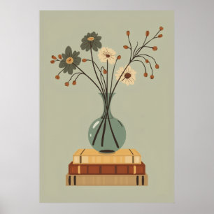 Poster Vase de marguerites milieu de siècle Nature morte
