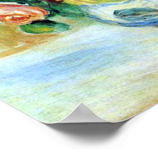 Poster Vase de Rose et Dahlias par Renoir Imprimer (Coin)