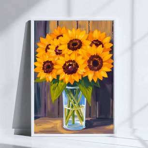 Poster Vase de tournesols   Bouquet de fleurs jaunes aqua