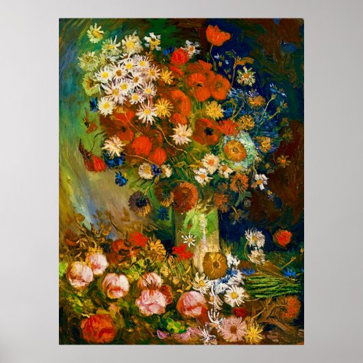 Poster Vase de Van Gogh avec bleuets et coquelicots (Devant)