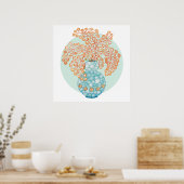 Poster Vase d'eau turquoise Feuille ocre jaune (Cuisine)