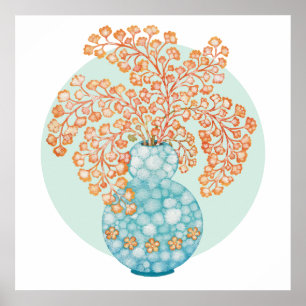 Poster Vase d'eau turquoise Feuille ocre jaune