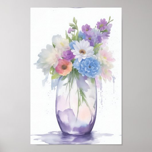 Poster Vase des fleurs d'aquarelle Couleur pastel (Devant)