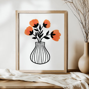 Poster Vase en média mixtes dessiné à la main et floraux