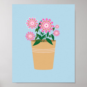 Poster Vase Fleur Rose Et Bleu Preppy