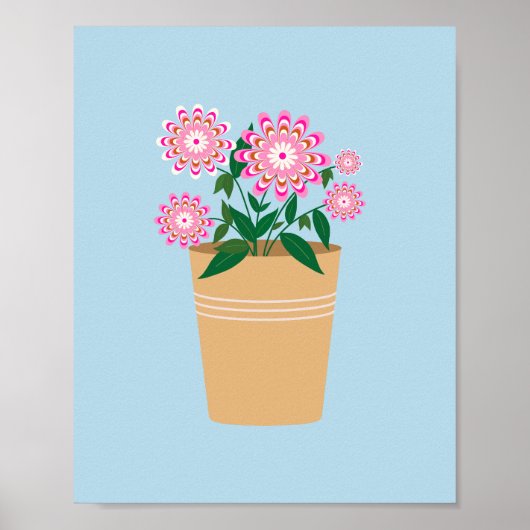 Poster Vase Fleur Rose Et Bleu Preppy (Devant)