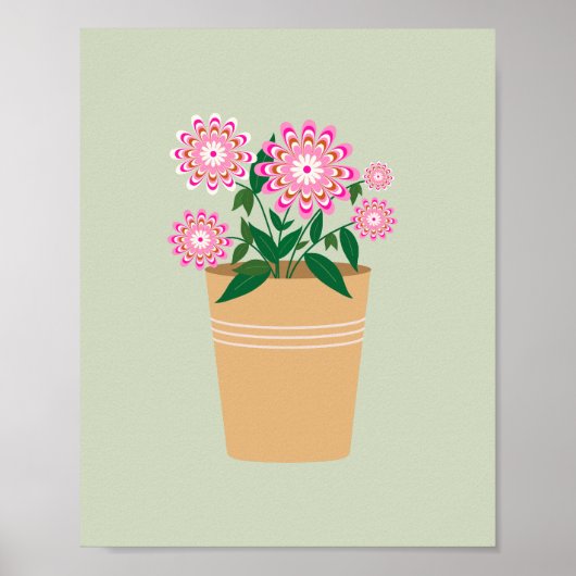 Poster Vase florale rétro Pastel Vert (Devant)