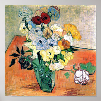 Poster Vase japonaise Rose Anémones Van Gogh Art Art