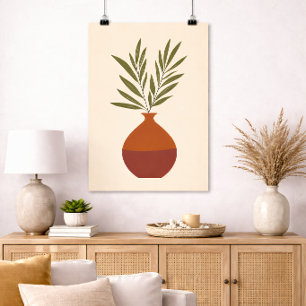 Poster Vase Minimaliste Bohème Botanique Neutre Terracott