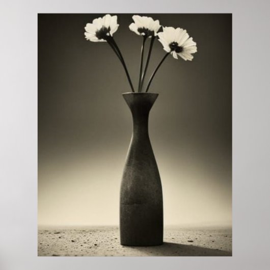 Poster Vase noir et blanc et fleurs (Devant)